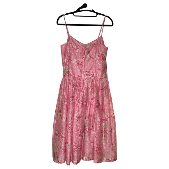 Lilly Pulitzer Silk Blend Sleeveless Polka Dot Floral Cocktail Dress Pink Size 8 - Picture 2 of 8